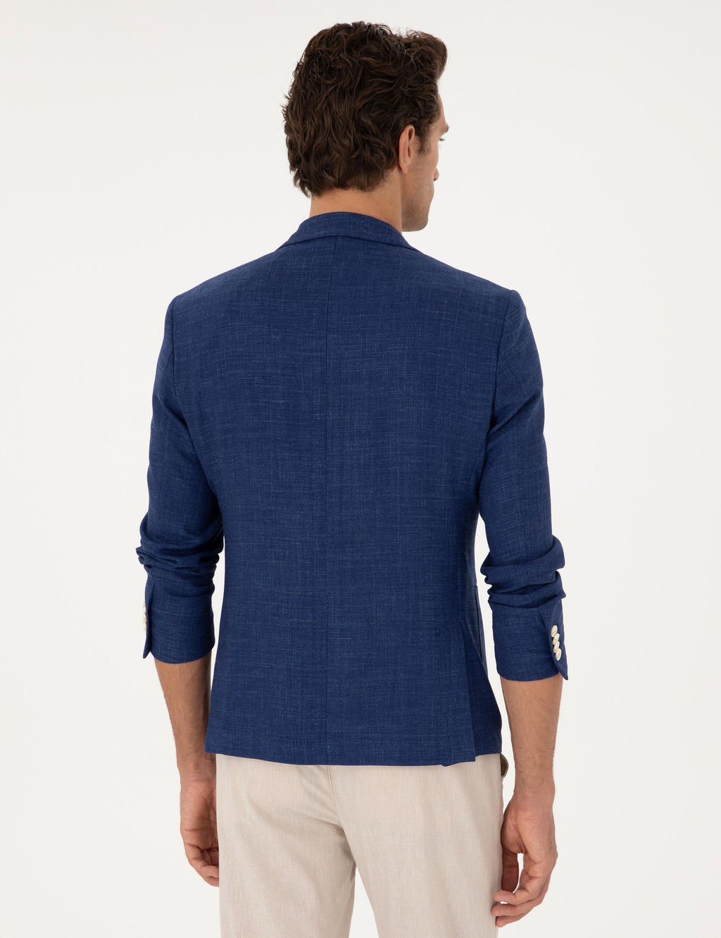 Синий приталенный пиджак из смесового льна - Cacharel фото 5