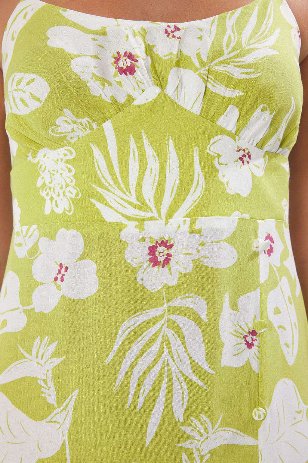 Yesil Cicekli Y?rtmacl? Midi Dokuma Elbise TWOSS23EL02295