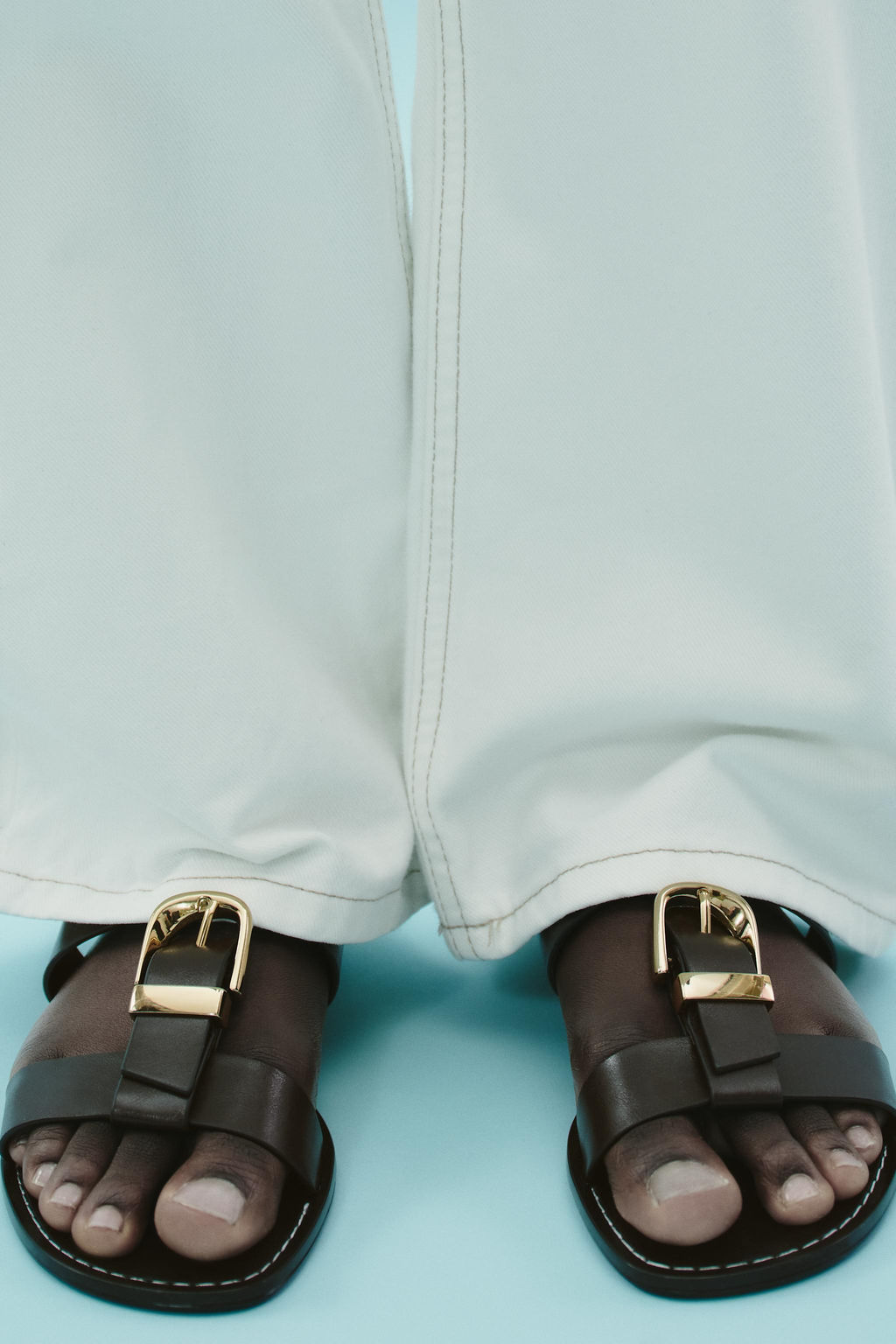 DOUBLE-STRAP FLAT SANDALS WITH BUCKLE - Zara фото 12