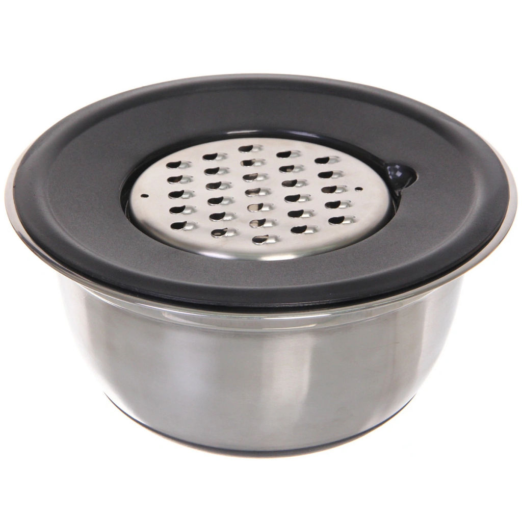 Миска из нержавеющей стали 2л на силиконовом основании 22см с 3-мя насадками-терками