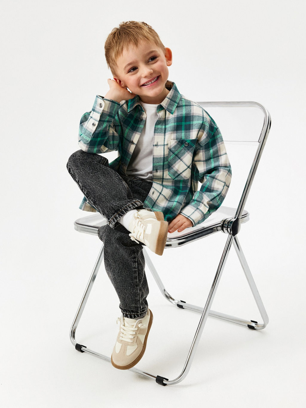 ACOOLA / Сорочка верхняя детская для мальчиков Brico бирюзовая клетка фото 6