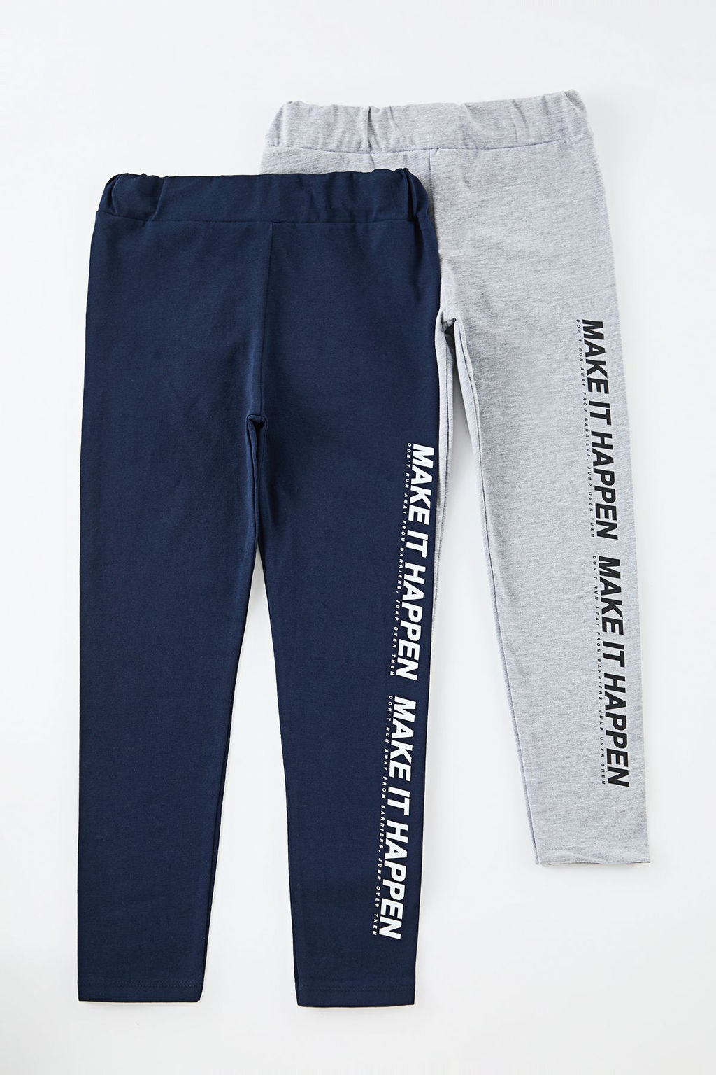Gri Melanj-Lacivert K?z Cocuk Slogan Orme Tayt TKDAW25TA00006