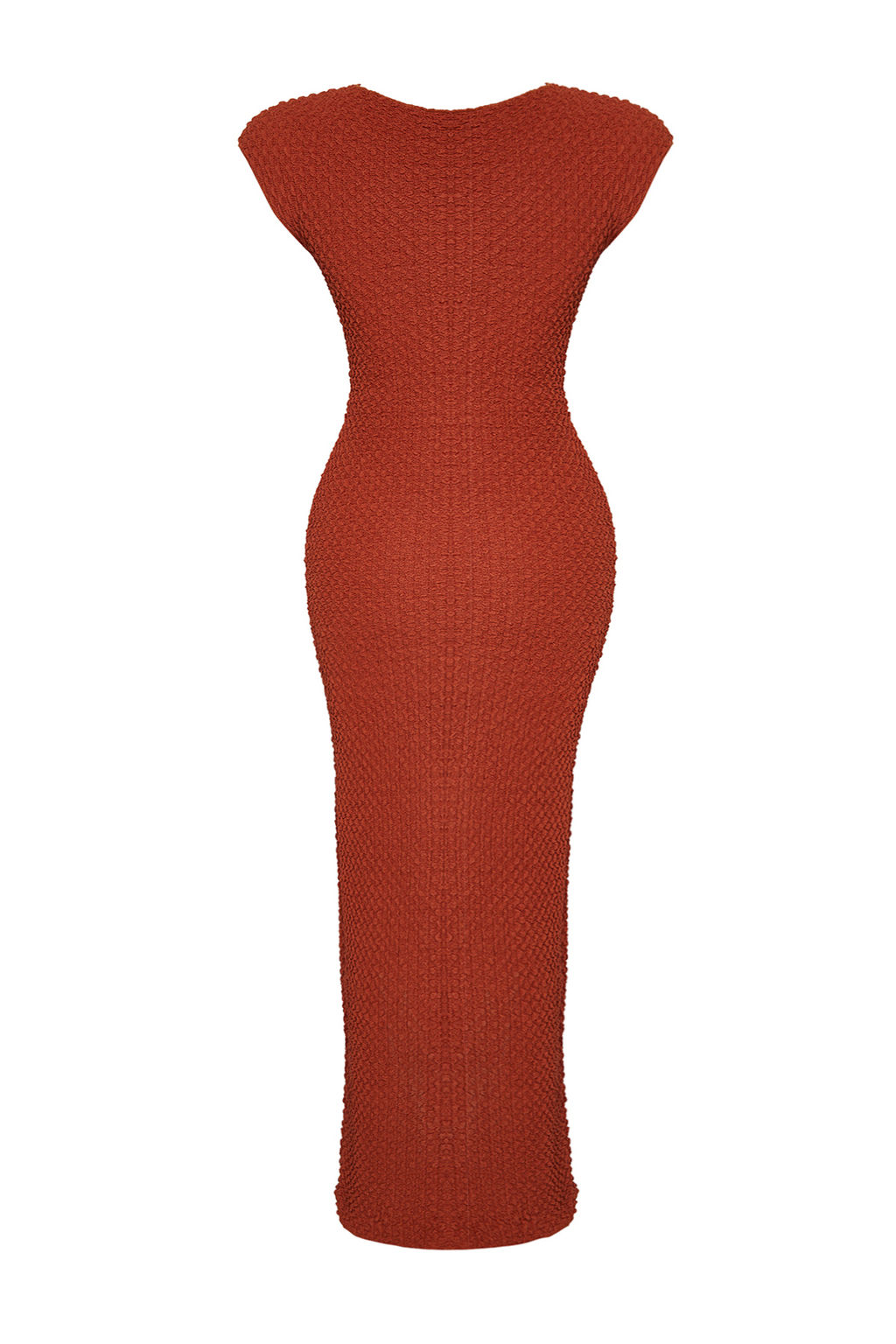 Kiremit Dokulu Kumas Fitted/Vucuda Oturan Ay Kol Esnek Orme Midi Kalem Elbise TWOSS24EL00103