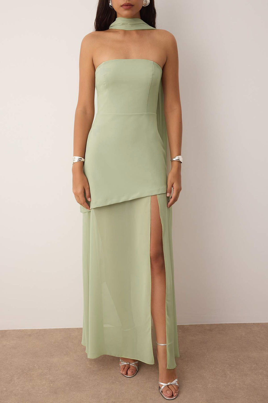 Mint Sal Detayl? Dokuma Maxi Abiye & Mezuniyet Elbisesi TPRSS25AE00188