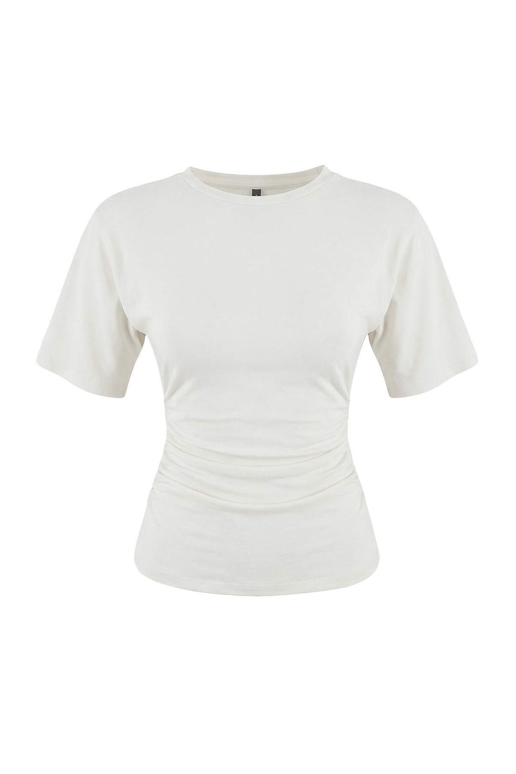 Wardrobe Essentials-Ekru Fitted/Vucuda Oturan K?sa Kollu Esnek Orme T-Shirt TWOSS26TS00052