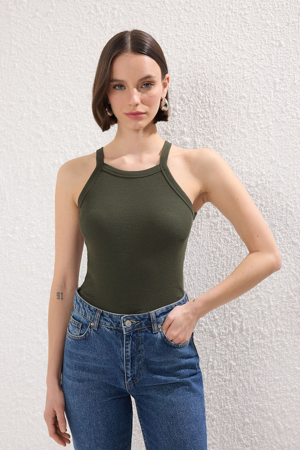 Antrasit-Ekru-Bej-Haki 4lu Paket Vucuda Oturan Crop Esnek Orme Atlet TWOSS25AL00056