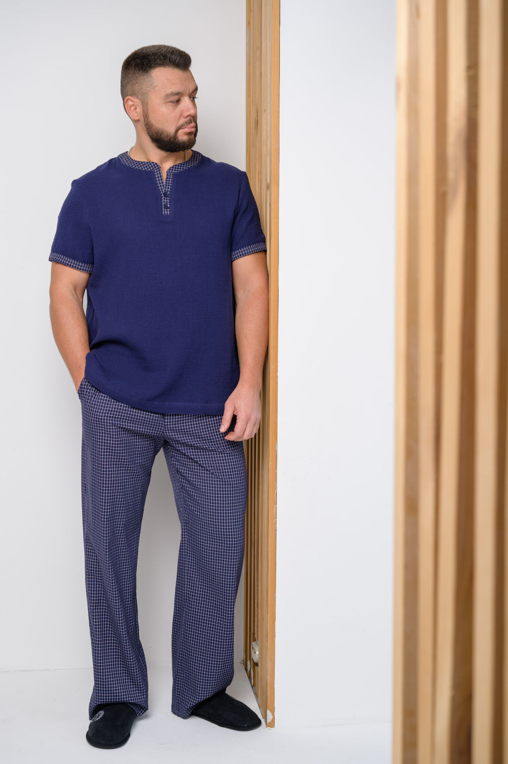 70%лен 30% хлопок Брюки домашние мужские