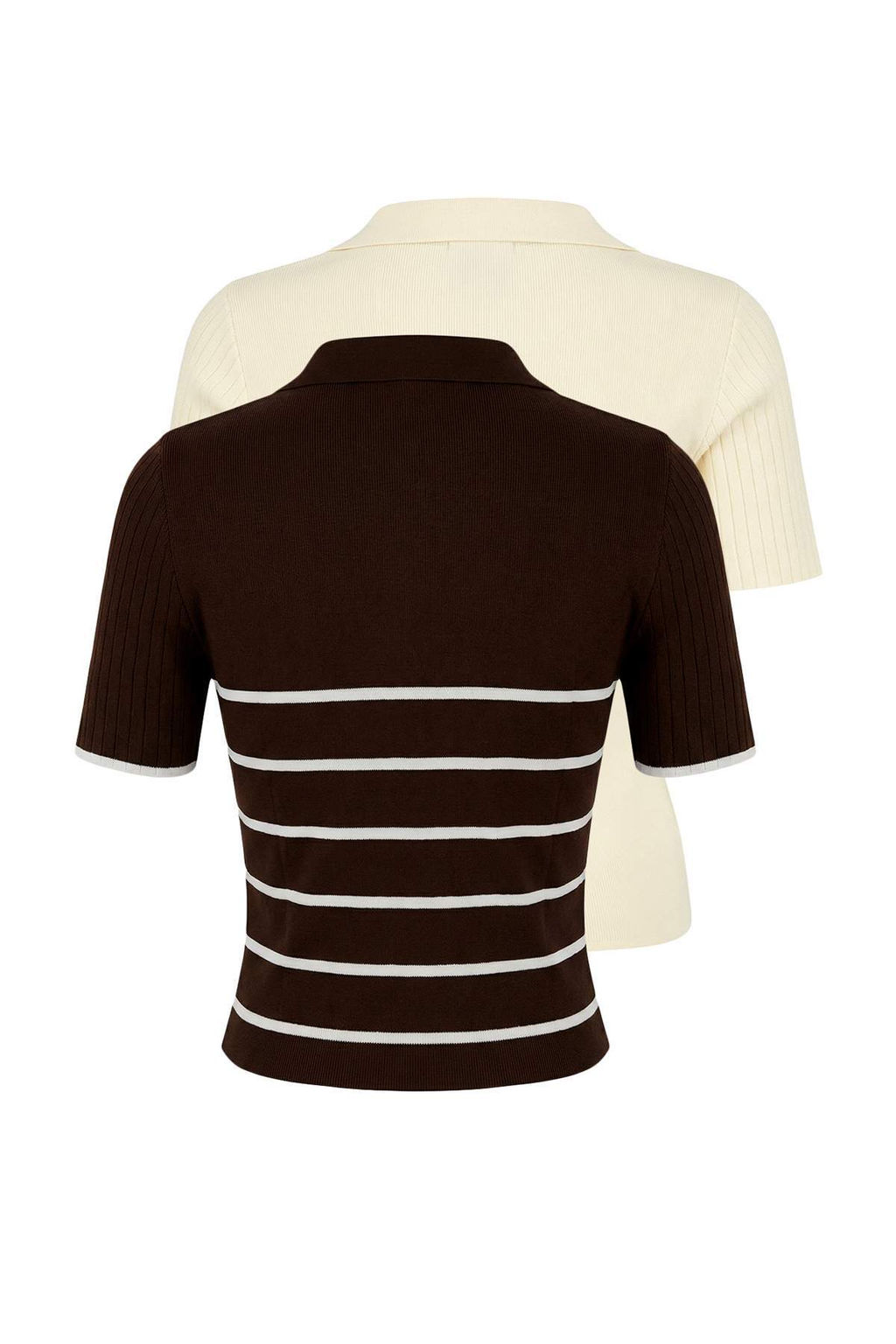 Kahverengi-Tas Ikili Paket Cizgili Basic Triko Ince Bluz TWOSS26BZ00284 - Trendyolmilla фото 2