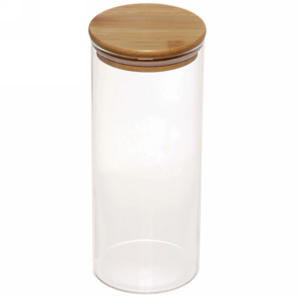 Цена за 2 шт. Банка для продуктов стеклянная 950мл "Хай-Тек" с бамбуковой крышкой 8,5*20см