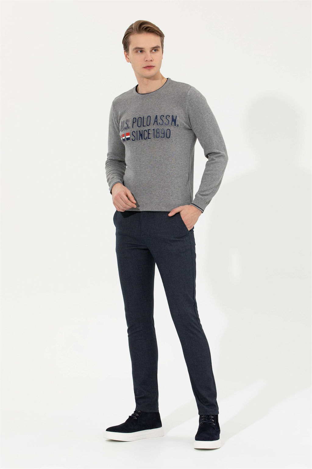 Мужской серый меланжевый трикотаж с круглым вырезом Неожиданная скидка в корзине - U.s. polo assn фото 2