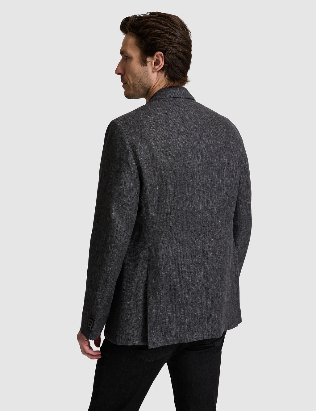Siyah Slim Fit Keten Kar___ml_ Mikro Desen Mono Yaka Ceket