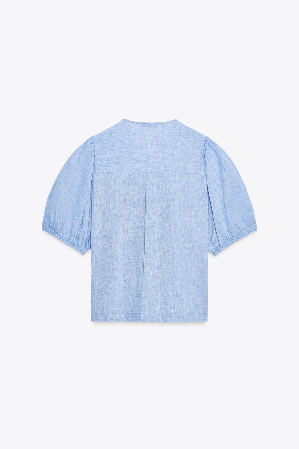 LINEN BLEND TIE BLOUSE - Zara фото 17