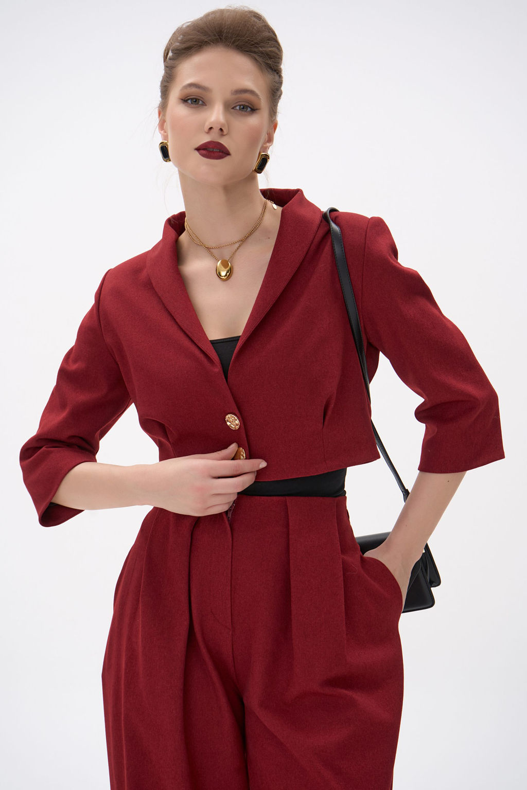 Короткий пиджак Джуди (бордовый) - Эльза фото 17