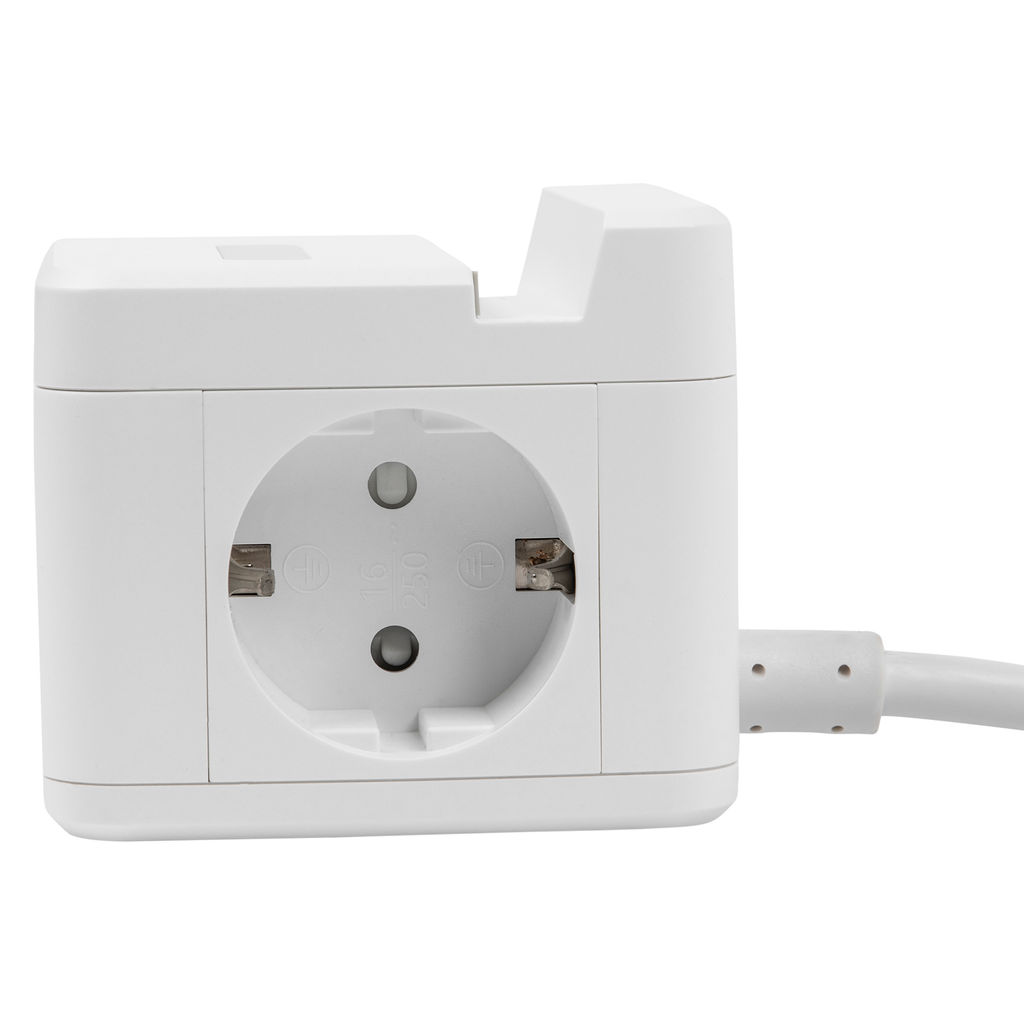 S-GCD2-1,5SBUH WHITE Удлинитель серии Standard, с/з, шнур 1,5м, 2 гнезда, 3 USB, 16А, держатель для телефона. Белый. ТМ Uniel
