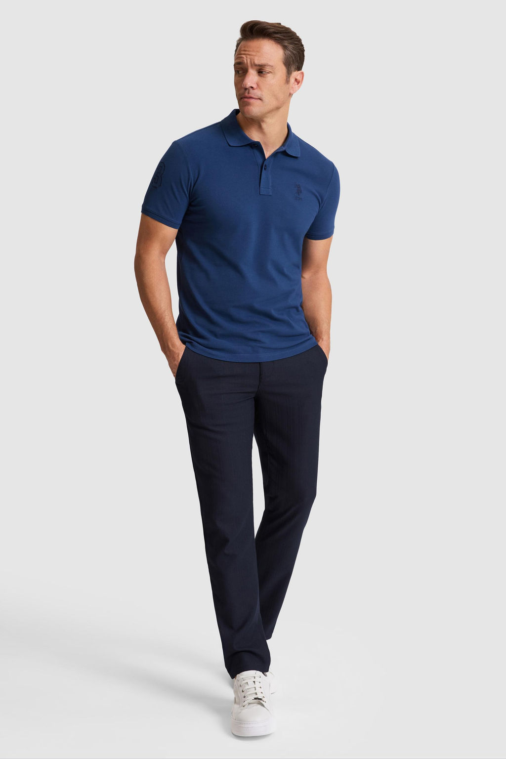 Erkek A__k Lacivert Slim Fit Polo Yaka Basic Ti__rt