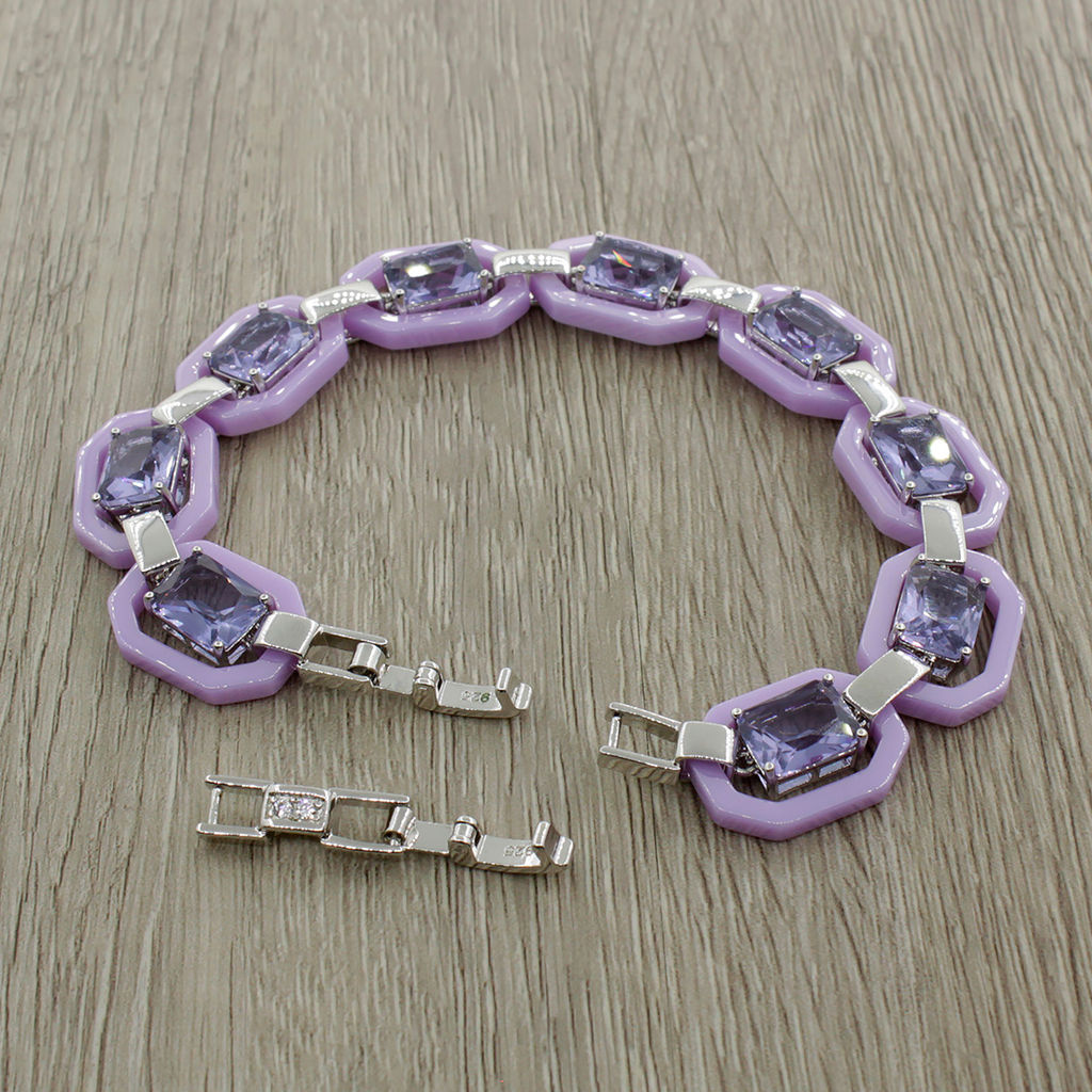 Браслет Октагон из фиолетовой керамики с Александритом покрытие светлый металл, длина 18см - Agat77 фото 3