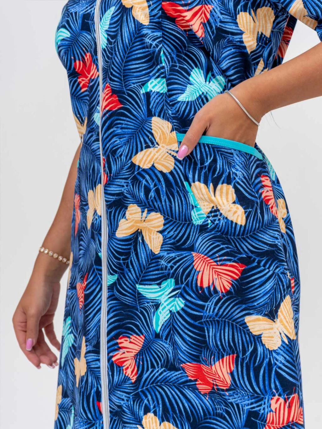 Халат женский, цвет синий красный