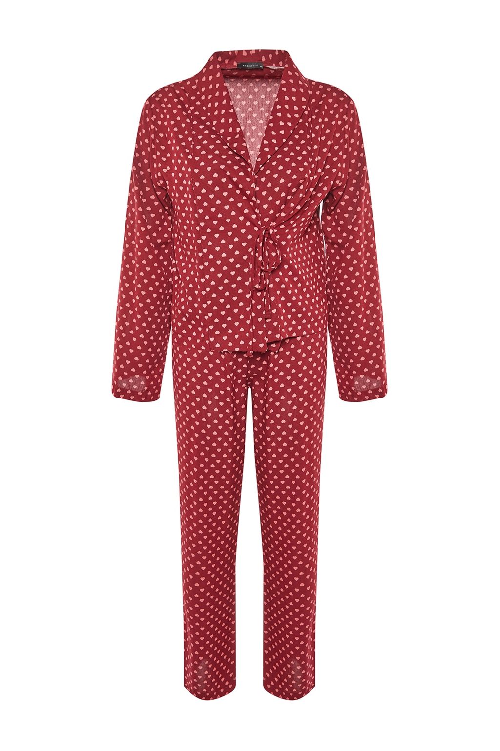 Bordo Kalpli Baglama Detayl? Viskon Dokuma Pijama Tak?m? THMAW22PT0300