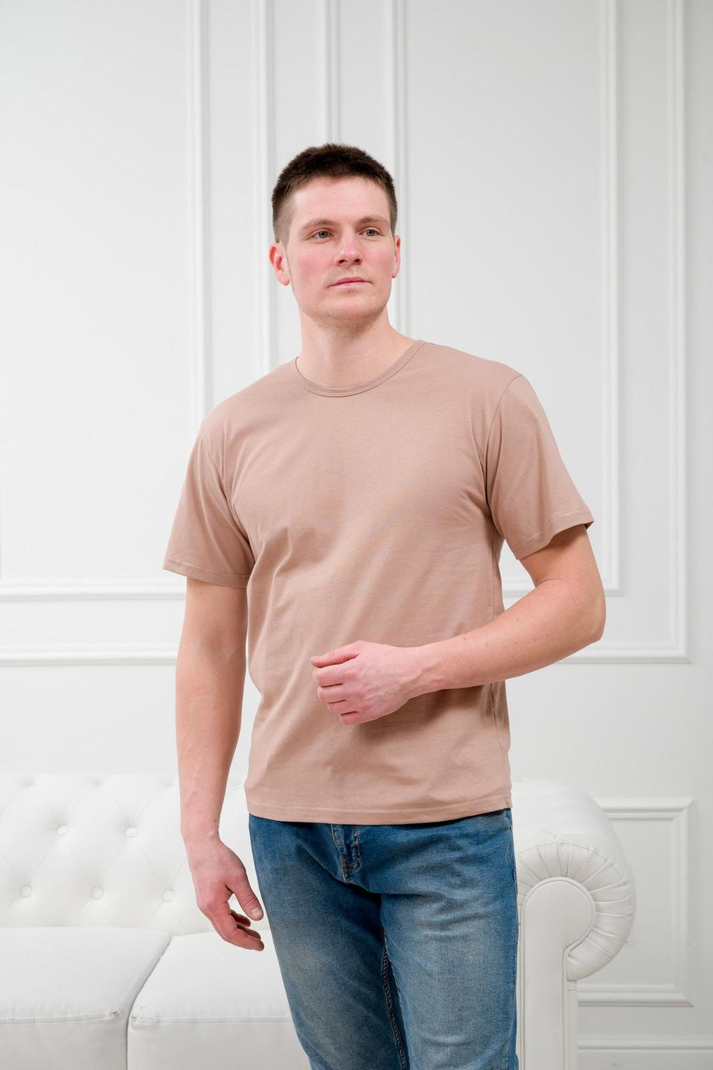 Футболка мужская из кулирки бежевый - Амадэль фото 3