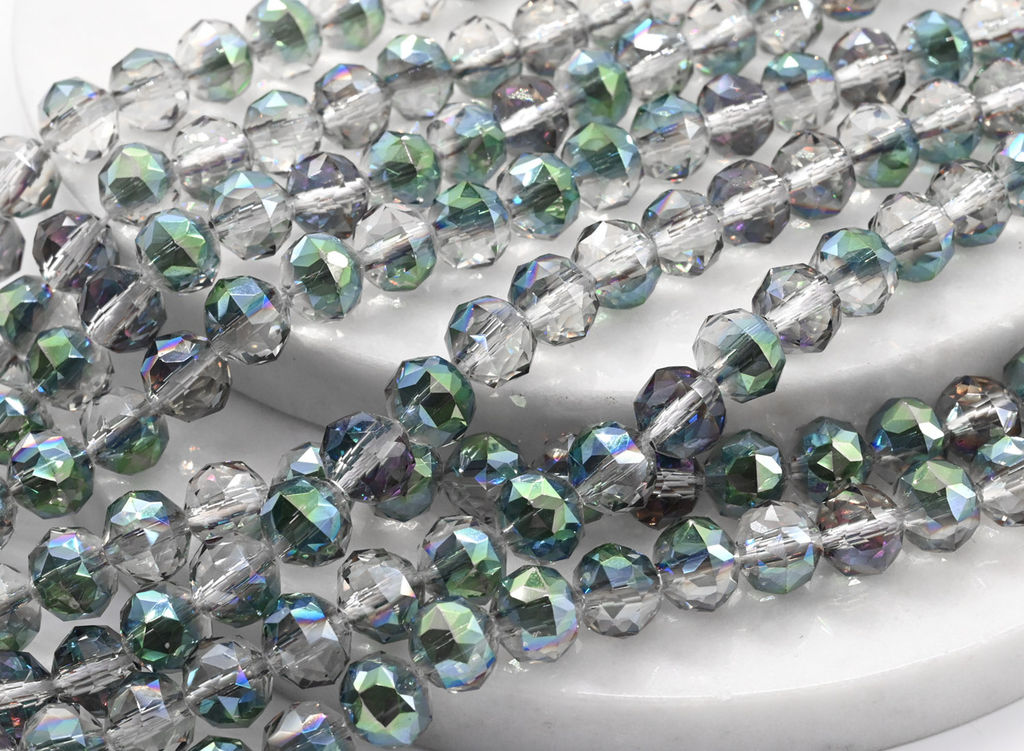 Бусины из циркона шарик гр.8мм цв.изумрудный хамелеон, 40см, 57 бусин Радуга камня