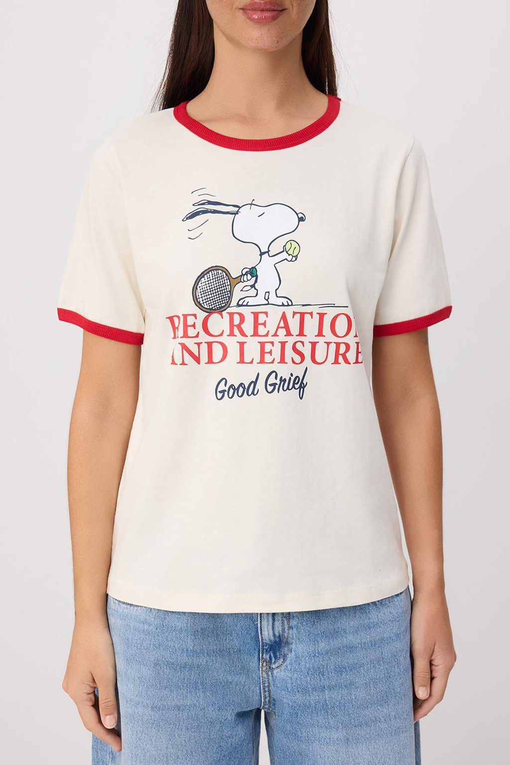 Ekru Snoopy Lisansl? Regular K?sa Kollu Tok %100 Pamuk Orme T-Shirt TWOSS26TS0013 - Trendyolmilla фото 3