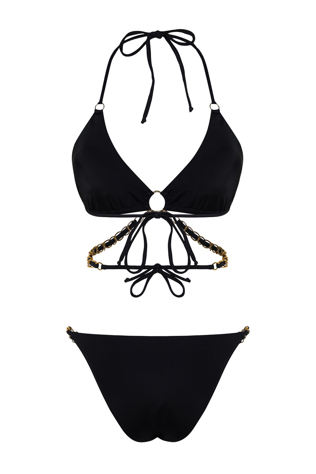 TRENDYOLMILLA Siyah Ucgen Zincir Aksesuarl? High Leg Regular Bikini Tak?m? TBESS24BT00014  фото 9