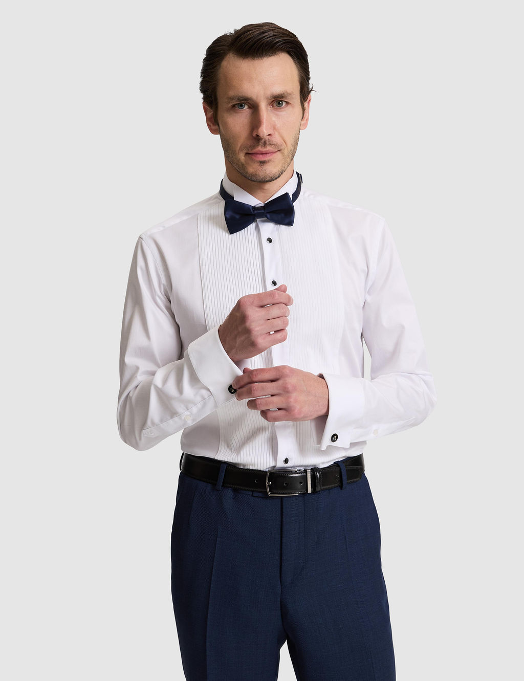 Beyaz Slim Fit _n_ Pliseli Duble Man_et Pamuk Kar___ml_ Smokin G_mlek