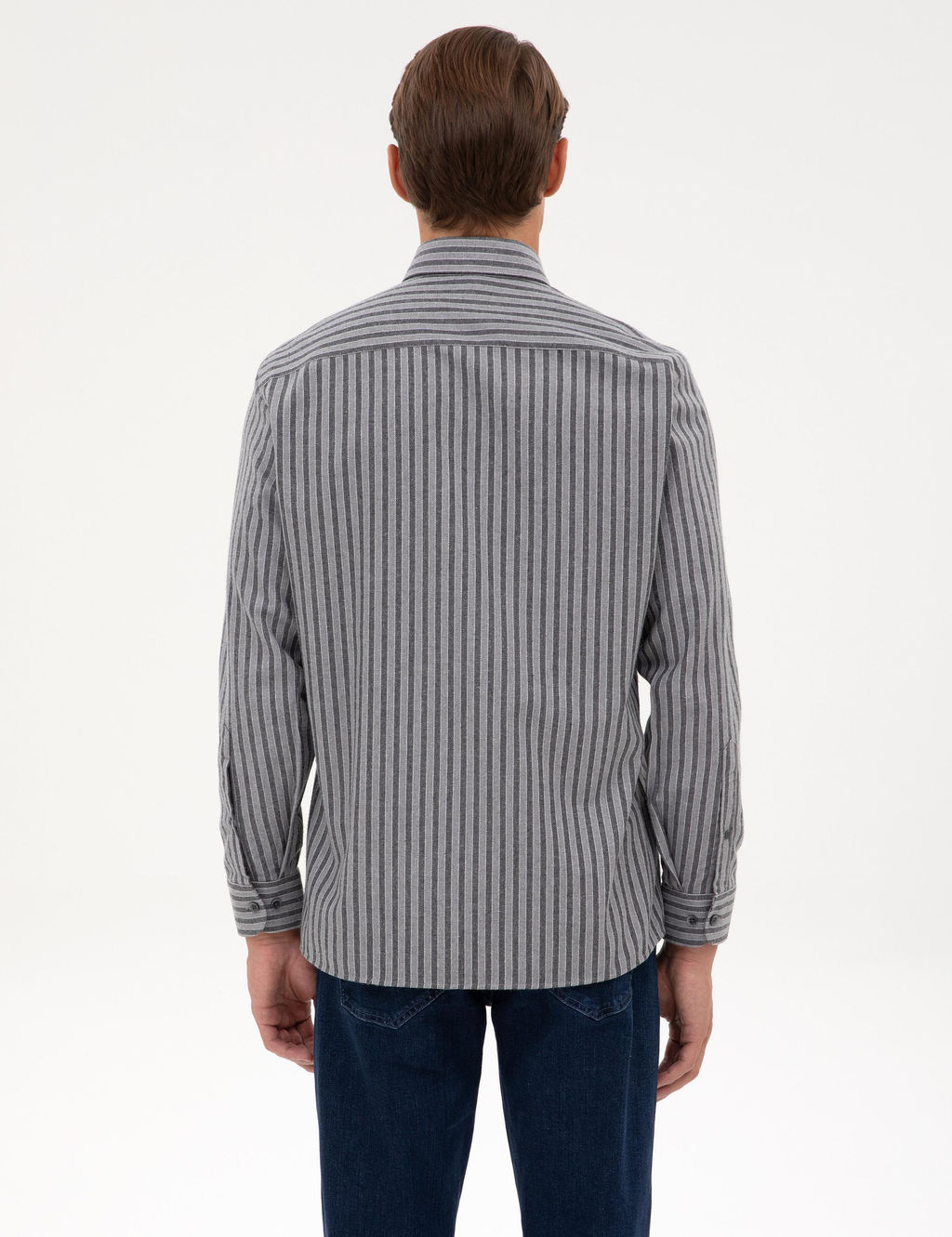 Gri Regular Fit _izgili Uzun Kollu G_mlek - Pierre cardin фото 5