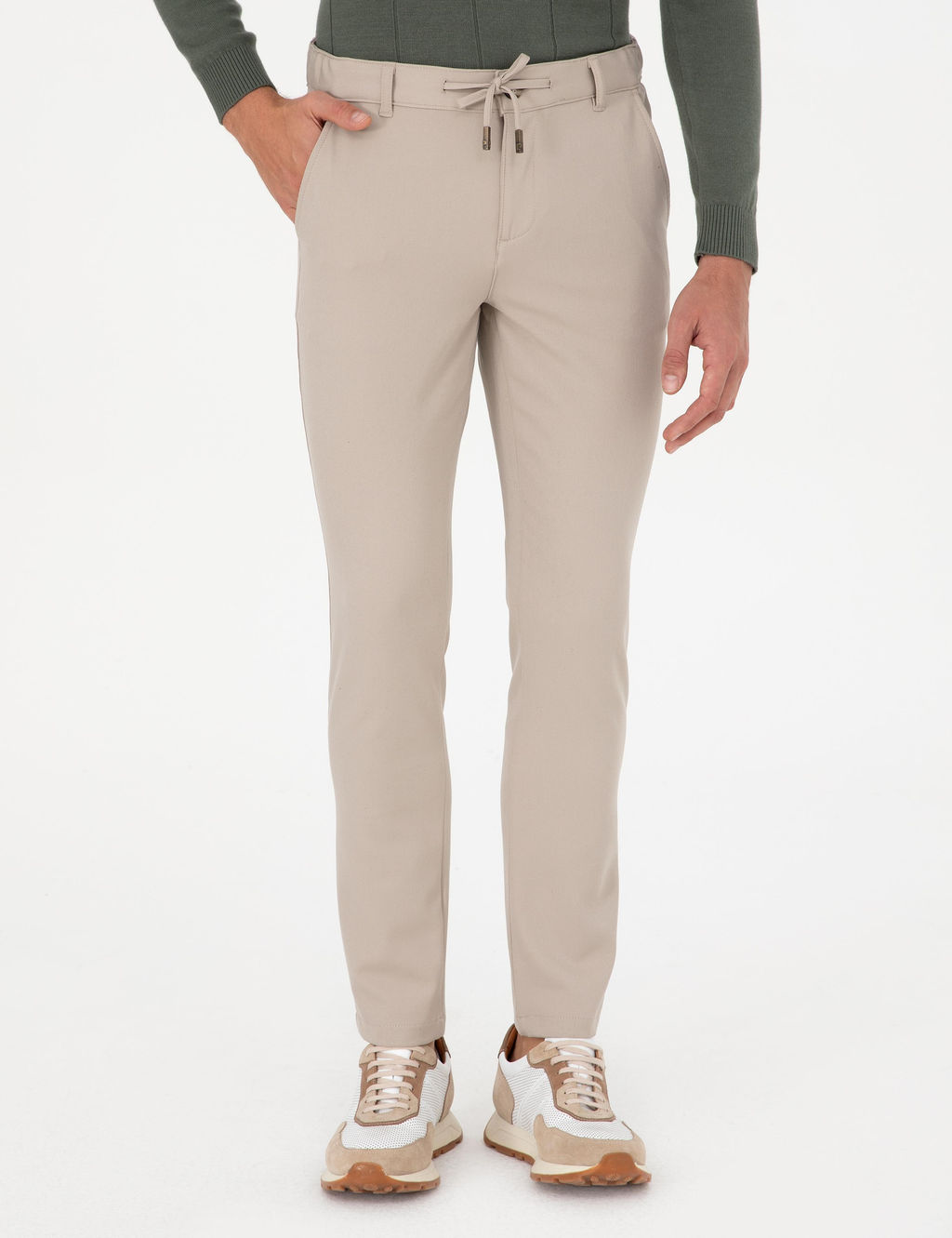 Bej Slim Fit Kanvas Pantolon