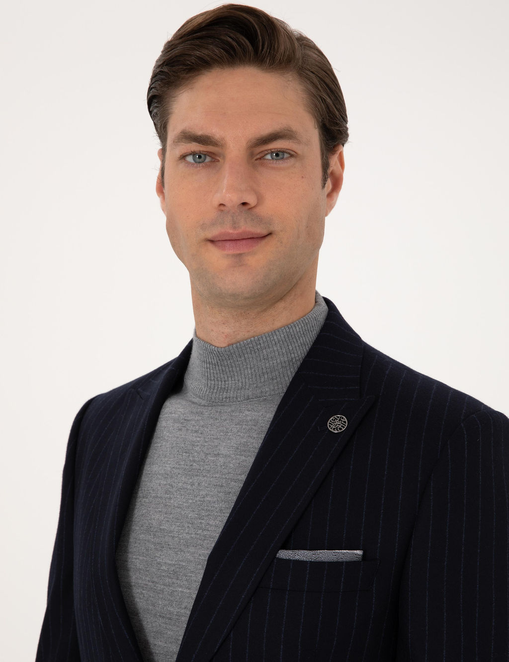 Lacivert Slim Fit %100 Y_n Tak_m Elbise