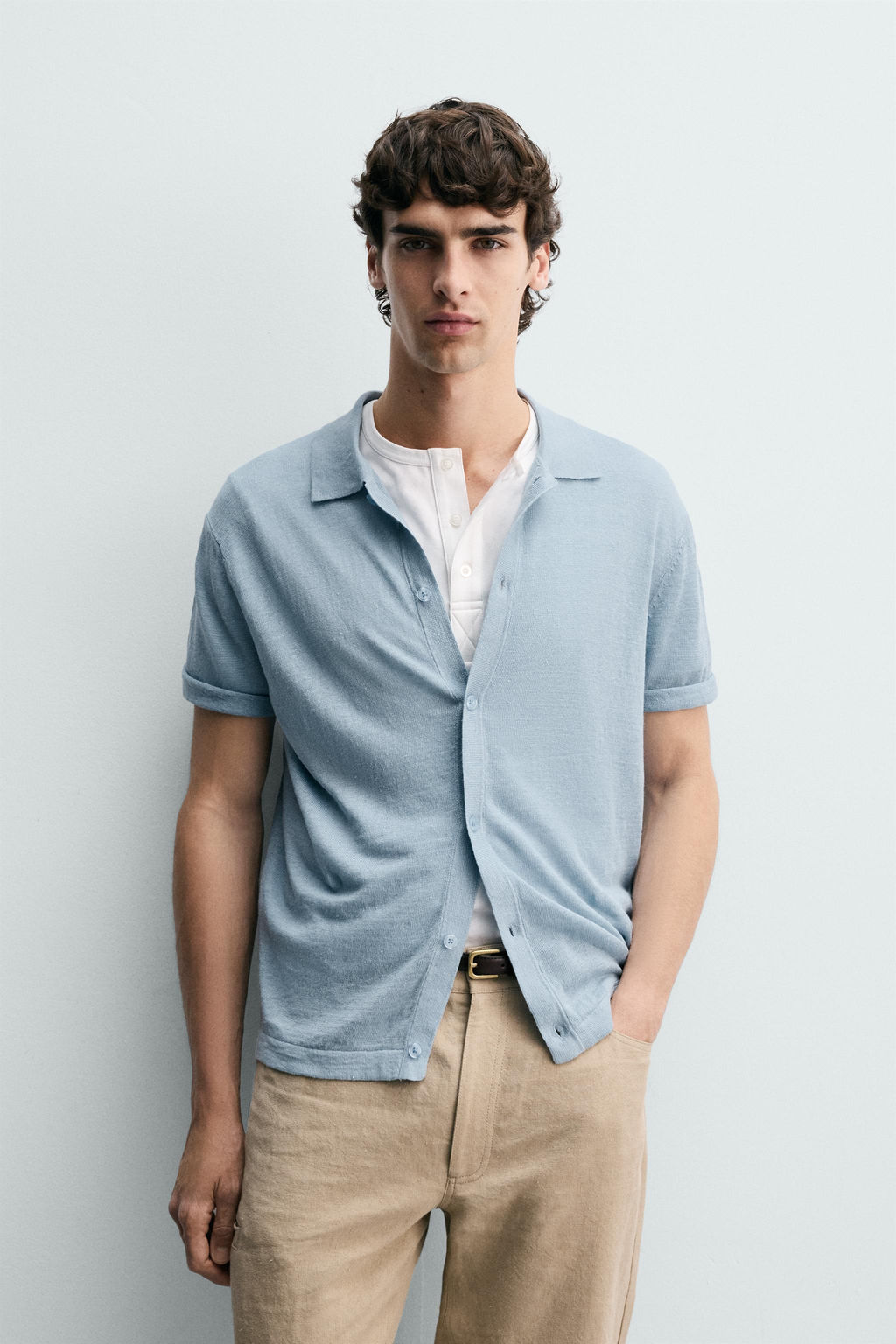 CAMISA PUNTO 100% LINO / Celeste - Zara фото 2