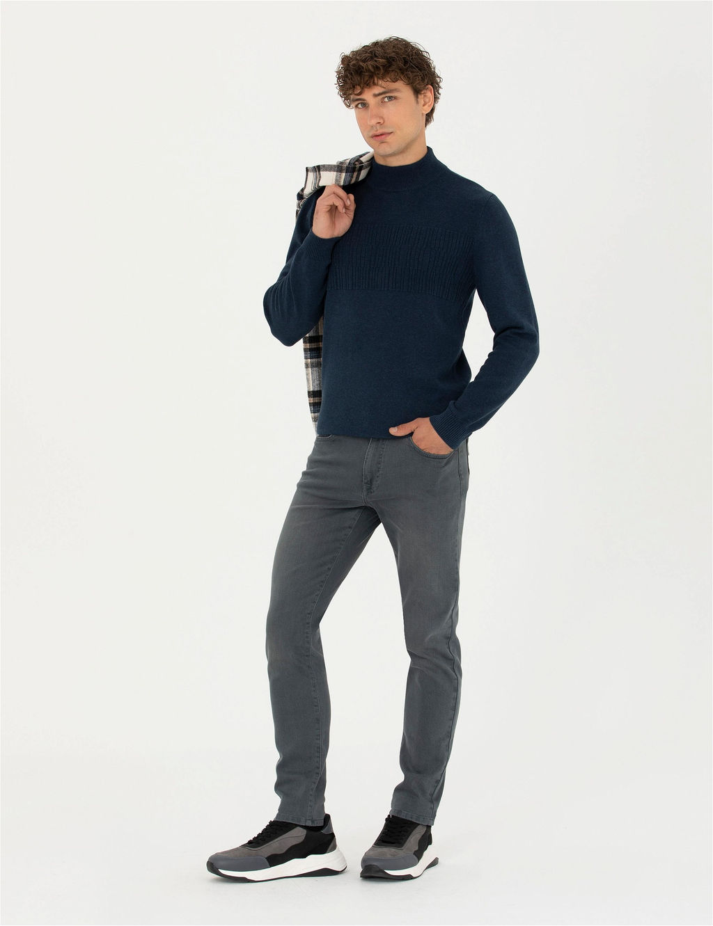 Lacivert Melanj Slim Fit Bal_k__ Yaka Triko Kazak - Pierre cardin фото 4
