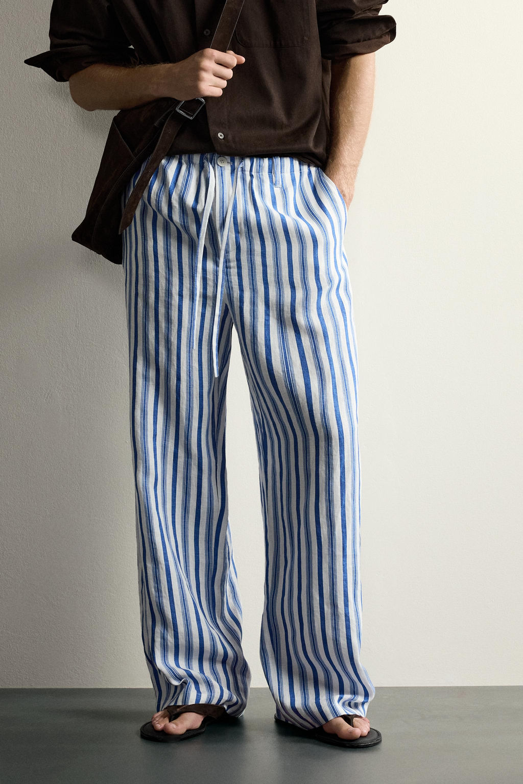 PANTAL?N RELAXED FIT 100% LINO / Marino / Blanco - Zara фото 2
