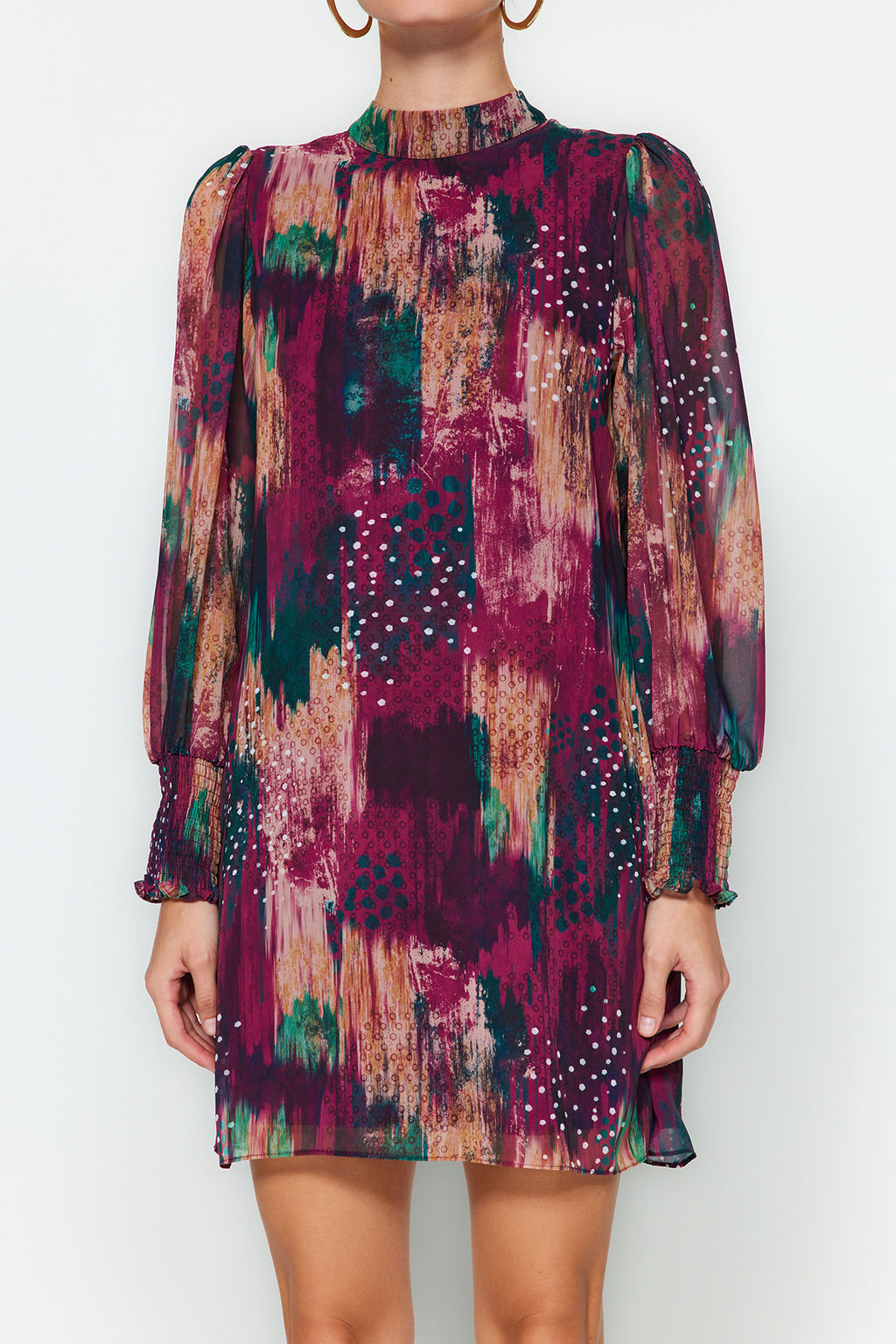 Trendyolmilla Mor Soyut Dokuma K?sl?k Elbise TWOAW24EL00573  фото 6