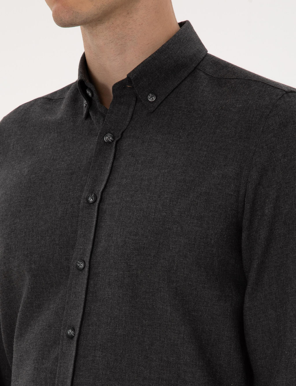 Antrasit Flanel Dokulu Slim Fit Uzun Kollu G_mlek - Pierre cardin фото 7