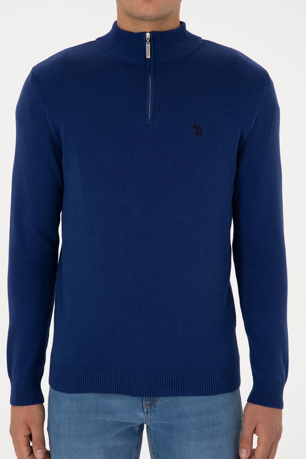 Erkek Slim Fit Yar_m Fermuarl_ _ndigo Basic Kazak - U.s. polo assn фото 6