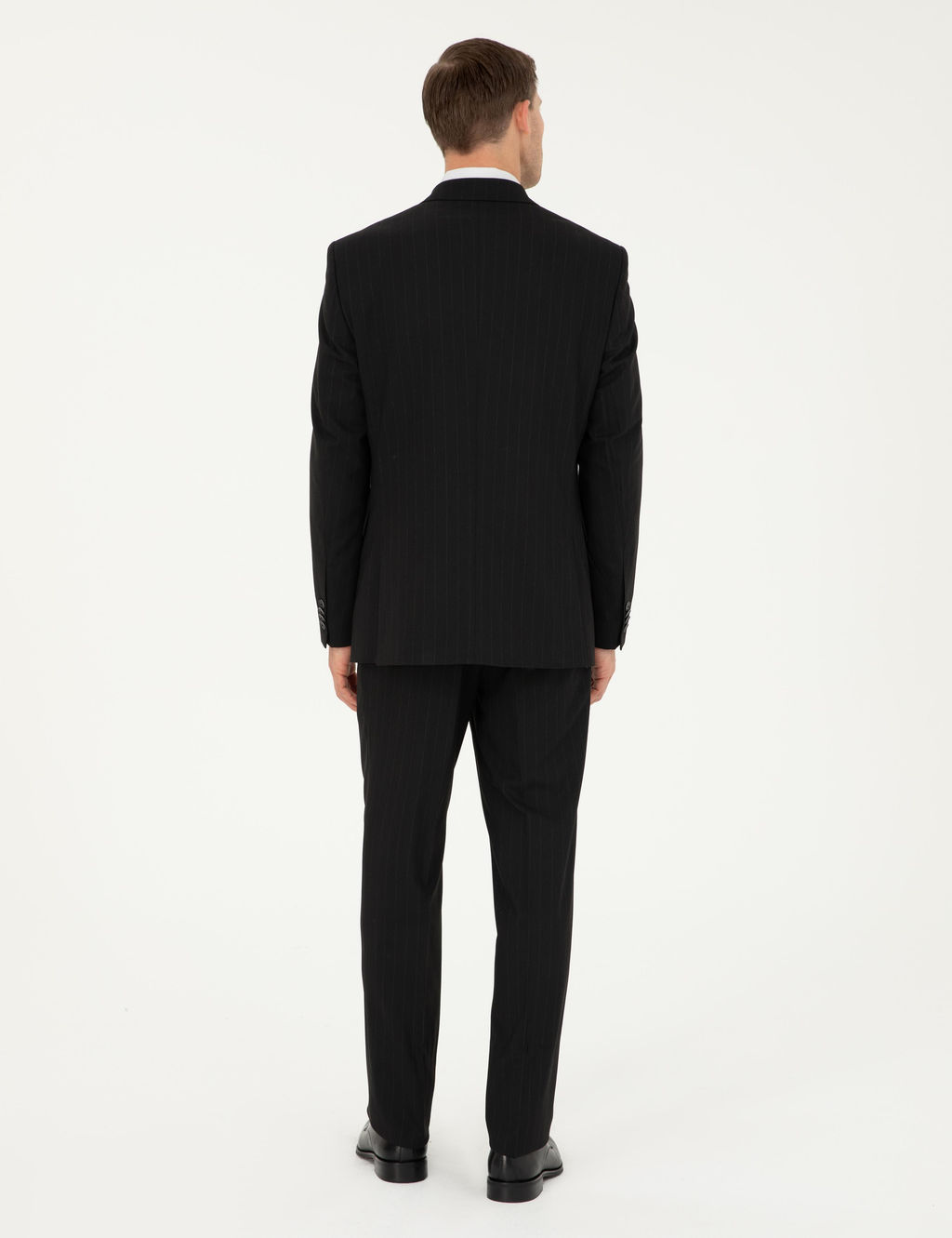 Черный двубортный костюм в полоску приталенного кроя черного цвета - Cacharel фото 5