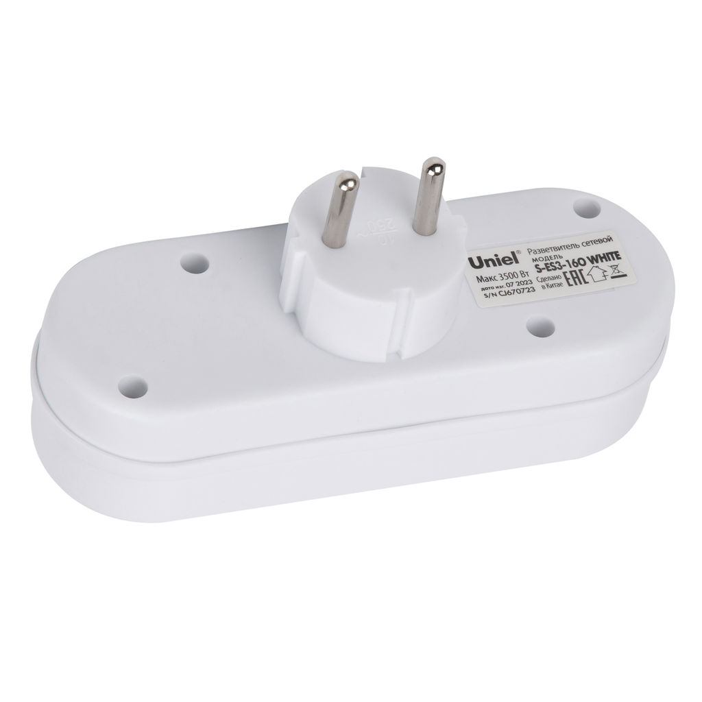 S-ES3-16O WHITE Разветвитель сетевой, б/з. 3 гнезда. 16А, 3500Вт. Белый. ТМ Uniel