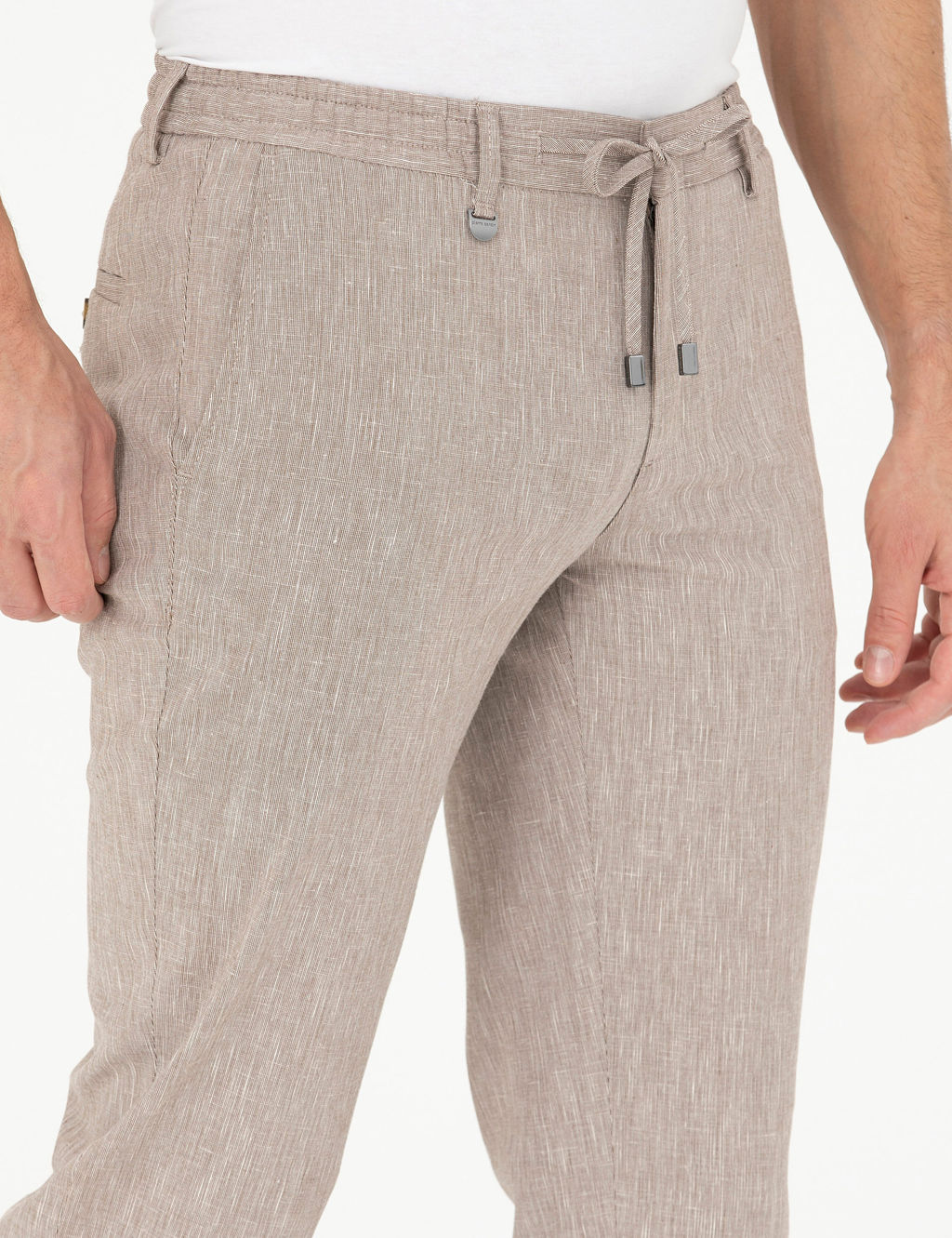 A__k Kahverengi Ex. Slim Fit Keten Kar___ml_ Kuma_ Pantolon