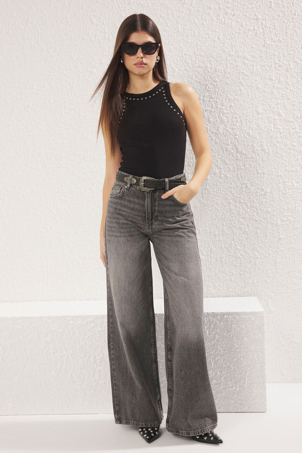Siyah Z?mba Detayl? Fitted/Vucuda Oturan Fitilli Esnek Orme Atlet TWOSS25AL00008 - Trendyolmilla фото 2
