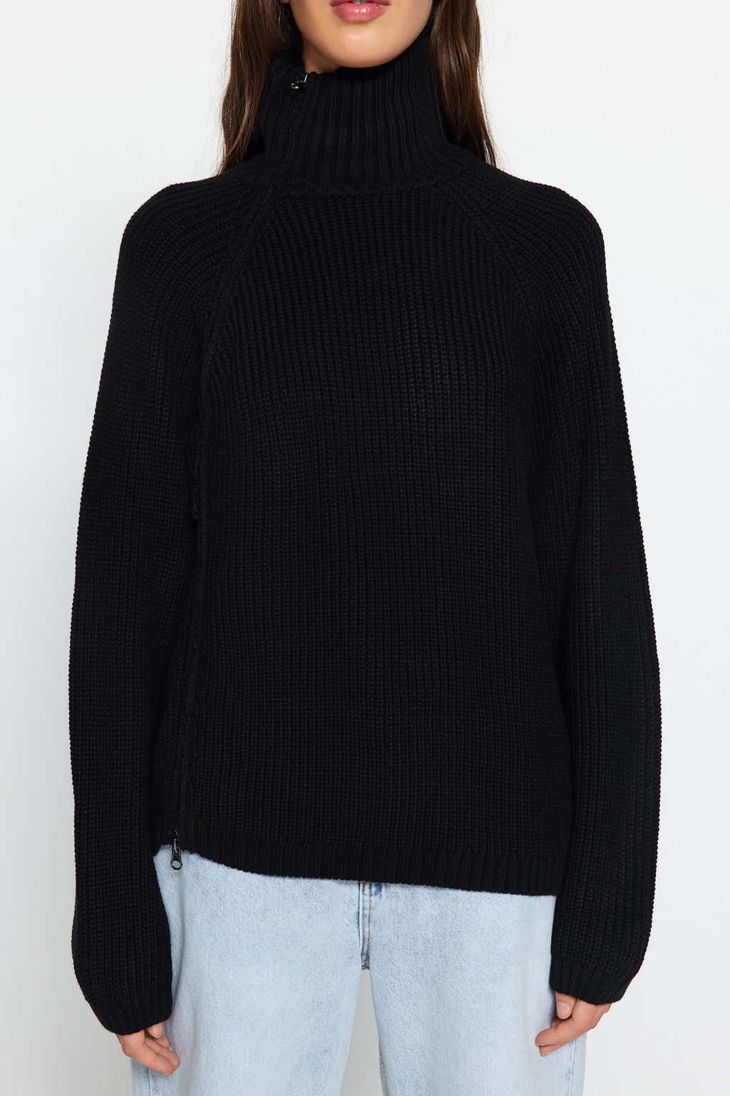 Siyah Fermuar Detayl? Triko Kazak TWOAW24KZ00145 - Trendyolmilla фото 3