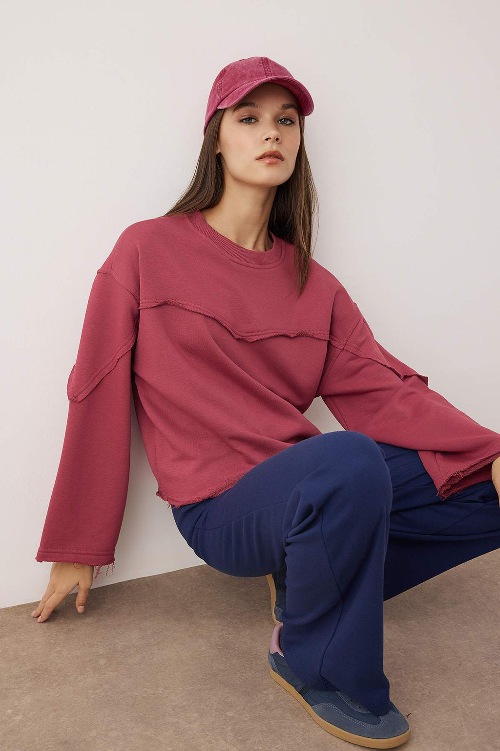 Ac?k Sar? Kal?n Sardonsuz Ispanyol Kol Dikis Detayl? Relaxed Orme Sweatshirt TWOAW26SW00110 - Trendyolmilla фото 6