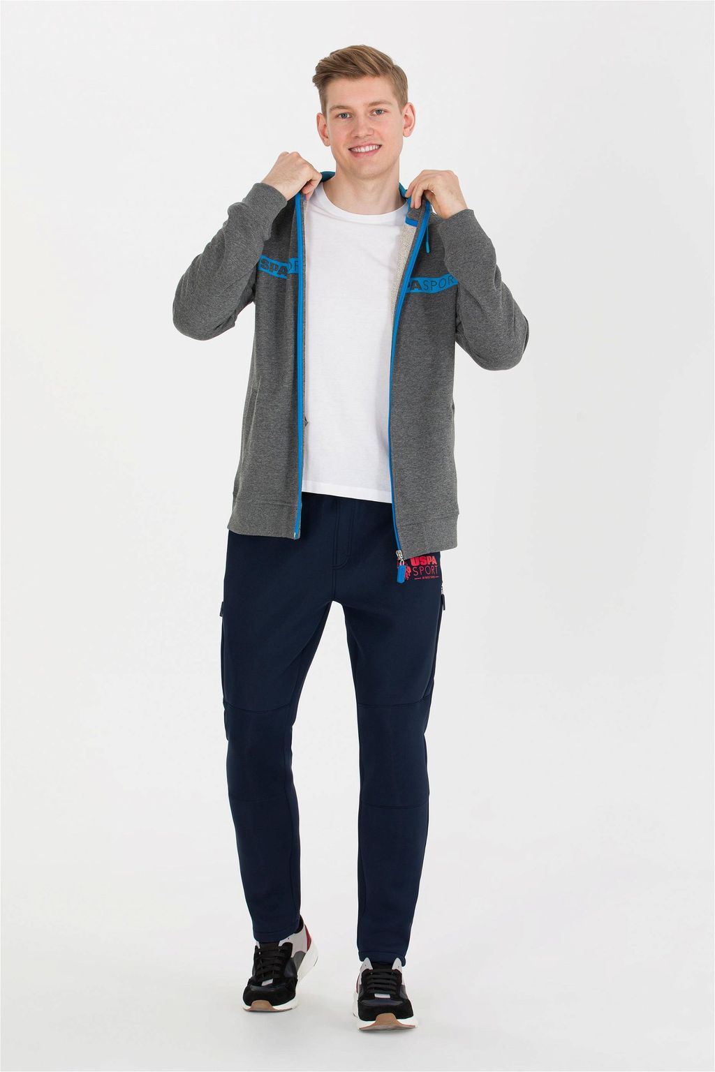 Мужской вязаный кардиган с капюшоном антрацитового меланжа - U.s. polo assn фото 3