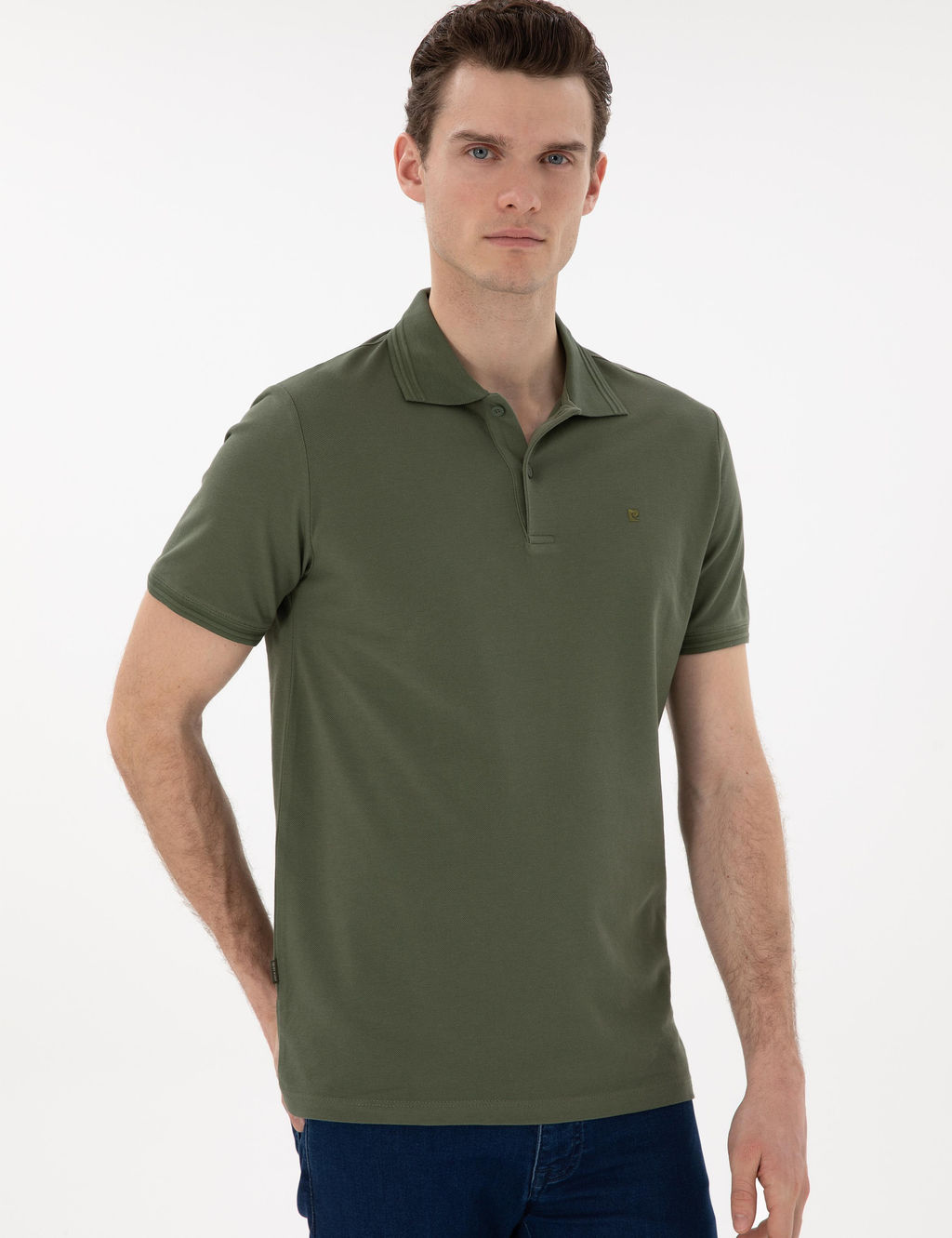Haki Regular Fit %100 Pamuk Polo Yaka Basic Ti__rt