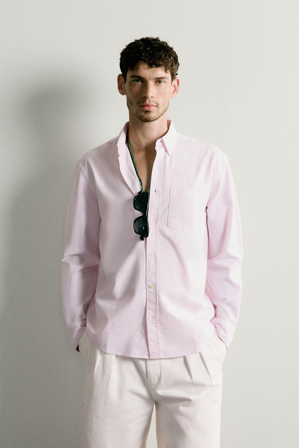 CAMISA REGULAR FIT ESTRUCTURA OXFORD / Rosa / Blanco - Zara фото 2