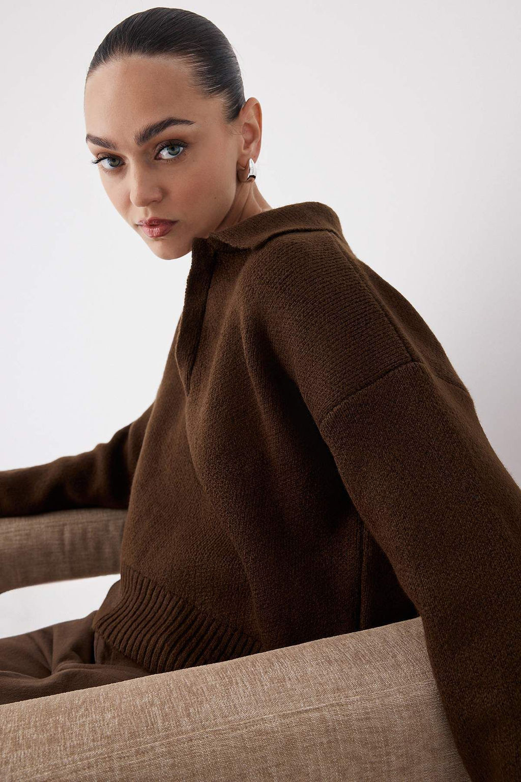 Wardrobe Essentials Lacivert*001 Yumusak Dokulu Cizgili Genis Kal?p Basic Triko Kazak TWOAW26KZ00087 - Trendyolmilla фото 8