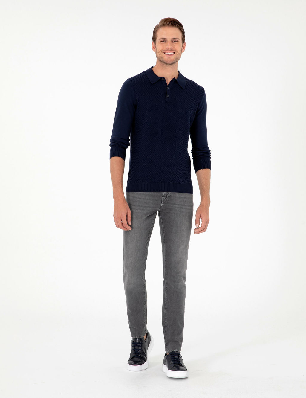 Lacivert Slim Fit D__meli Polo Yaka Triko Kazak - Pierre cardin фото 4
