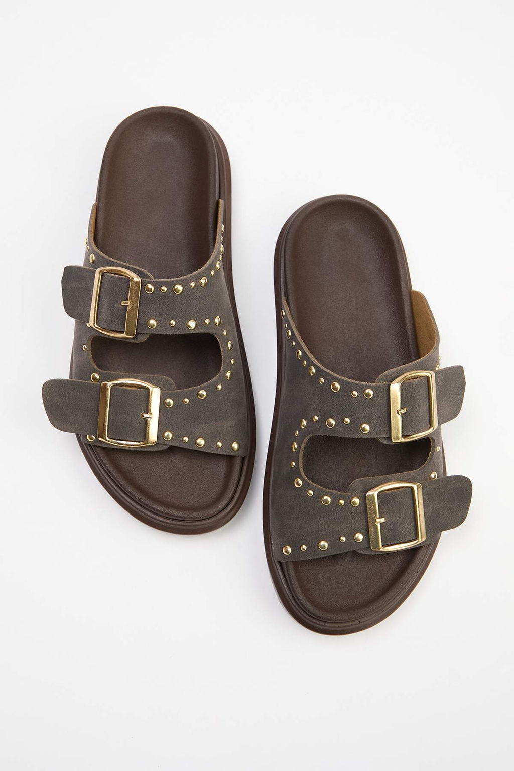Trendyol Shoes Siyah Rivetli Cift Tokal? Duz Kad?n Terlik TAKSS25TE00004 - Trendyolmilla фото 14