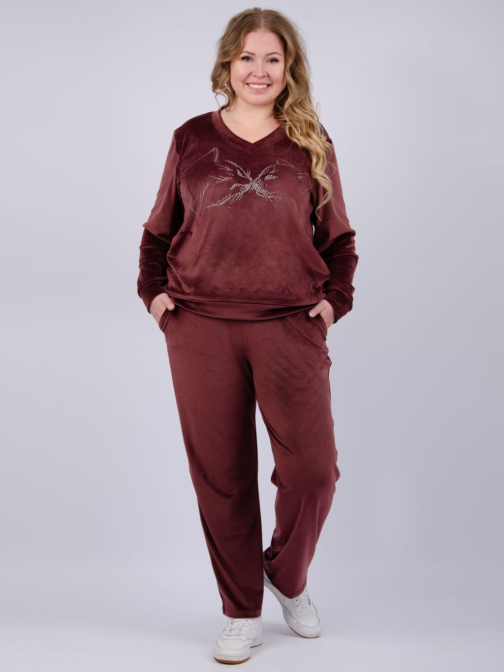 Костюм Велюр 5 тёмно-серый, велюр - Малина фото 34