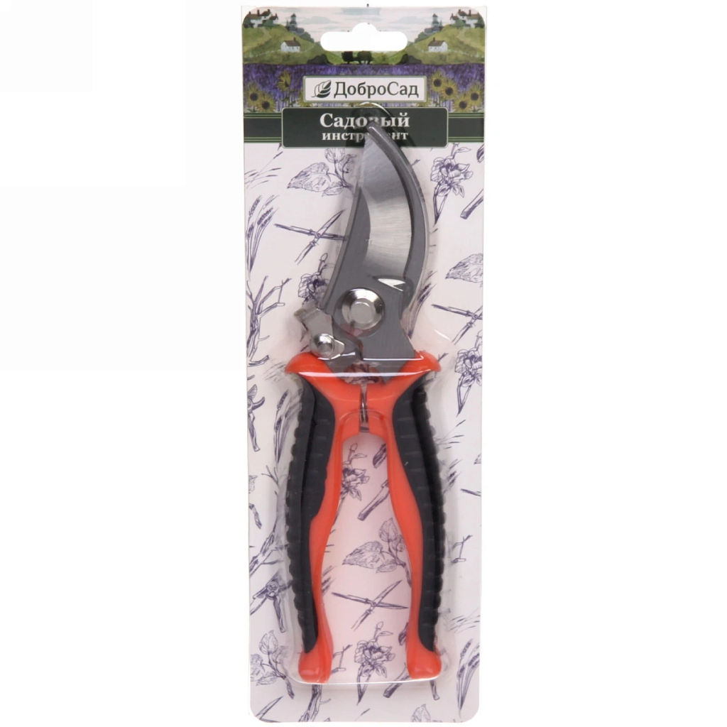 Секатор плоскостной 7,5" (19,5см) "Фортуна" пластиковые прорезиненные ручки ДоброСад